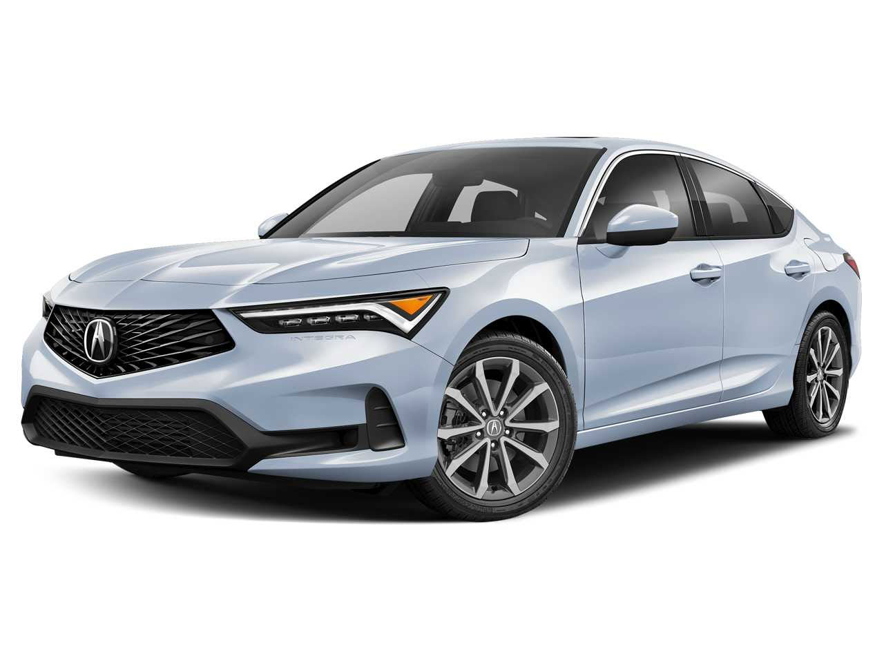 A blue 2026 Acura Integra sedan parked at an angle, showcasing its sleek design and sporty wheels.